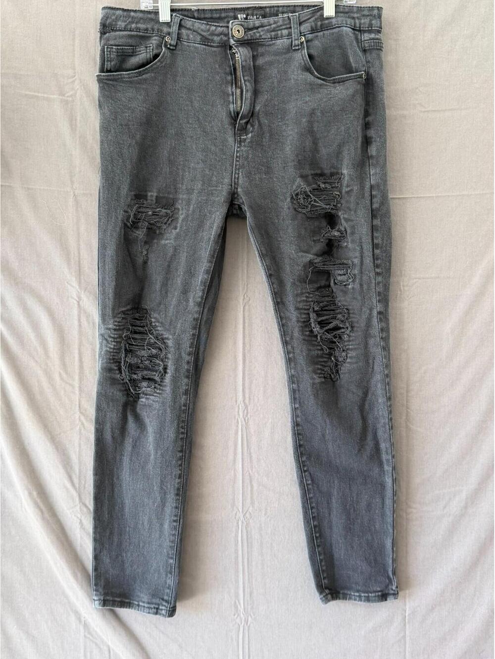 Waimea Mens Size 38 Skinny Fit Jeans Black Distressed Ripped Shredded Denim Pant